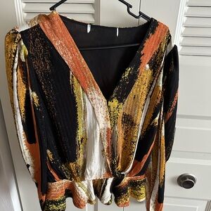 Macy's Vibrant Orange and Black V-Neck Blouse